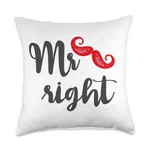 funny couple partner home accessories funny matching couple partner, mr. right throw pillow, 18x18, multicolor