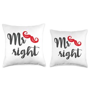 Funny Couple Partner Home Accessories Funny Matching Couple Partner, Mr. Right Throw Pillow, 18x18, Multicolor