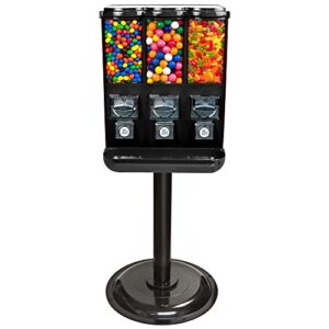 vending machine - commercial gumball and candy machine with stand - triple vending machine with removable canisters - coin operated candy dispenser and gumball machine - vending dispenser - black
