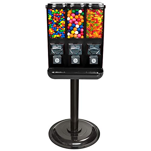 Vending Machine - Commercial Gumball and Candy Machine with Stand - Triple Vending Machine with Removable Canisters - Coin Operated Candy Dispenser and Gumball Machine - Vending Dispenser - Black