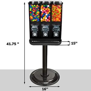 Vending Machine - Commercial Gumball and Candy Machine with Stand - Triple Vending Machine with Removable Canisters - Coin Operated Candy Dispenser and Gumball Machine - Vending Dispenser - Black