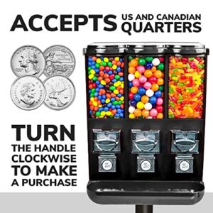 Vending Machine - Commercial Gumball and Candy Machine with Stand - Triple Vending Machine with Removable Canisters - Coin Operated Candy Dispenser and Gumball Machine - Vending Dispenser - Black