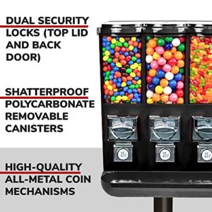 Vending Machine - Commercial Gumball and Candy Machine with Stand - Triple Vending Machine with Removable Canisters - Coin Operated Candy Dispenser and Gumball Machine - Vending Dispenser - Black