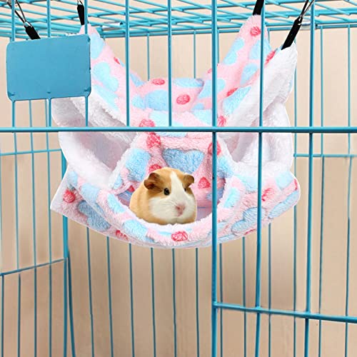 Petmolico Small Pet Cage Hammock, Warm Plush Triple BunkBed Hanging Hammock Cage Accessories for Parrot Sugar Glider Ferret Squirrel Hamster Rat Hideout Playing Sleeping, Pink Heart