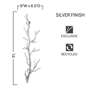 VivaTerra Recycled Metal Branch Wall Rack, 3'L x 9"W x 6"D, Decorative Cast Iron Tree Branch Wall Rack with 15 Hooks for Coats, Hats, & Bags for the Entryway, Bathroom, and Bedroom (Silver)