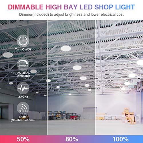 200W UFO LED High Bay Light 800W MH/HPS Equivalent 30,000lm 5000K Dimmable High Bay LED Shop Light (Dimmer Remote Controller Included) UL DLC Approved Warehouse Lights 5' Cable AC 100-277V