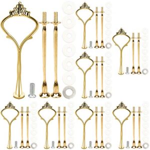 kukiwhy 8 set tiered tray hardware for cake stand mold crown 3 tier cake stand fittings hardware holder for wedding and party making resin cupcake dessert platter serving stand(gold)