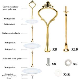 Kukiwhy 8 Set Tiered Tray Hardware for Cake Stand Mold Crown 3 Tier Cake Stand Fittings Hardware Holder for Wedding and party Making resin Cupcake Dessert Platter Serving Stand(Gold)