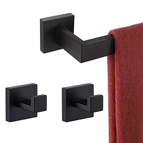 KOKOSIRI 12-Inch Single Towel Bar, Bathroom Towel Holder, Bath Towel Hook Square Robe Hook Coat Hook, Wall Mounted, SUS 304 Stainless Steel, Matte Black, B05A3-BK-L12