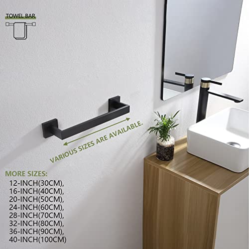 KOKOSIRI 12-Inch Single Towel Bar, Bathroom Towel Holder, Bath Towel Hook Square Robe Hook Coat Hook, Wall Mounted, SUS 304 Stainless Steel, Matte Black, B05A3-BK-L12