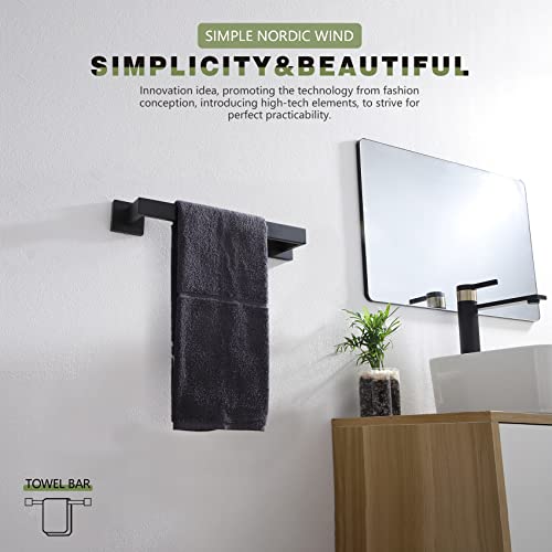 KOKOSIRI 12-Inch Single Towel Bar, Bathroom Towel Holder, Bath Towel Hook Square Robe Hook Coat Hook, Wall Mounted, SUS 304 Stainless Steel, Matte Black, B05A3-BK-L12