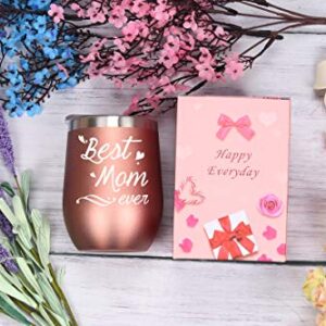 Best Mom Tumbler Best Mom Ever Tumbler with Straw and Lid Best Mom Ever Wine Tumble Birthday Mothers Day Gifts for Mom from Daughter Son New Mom Wine Tumbler 12 Ounce with Gift Box Rose Gold