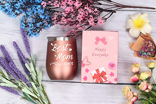 Best Mom Tumbler Best Mom Ever Tumbler with Straw and Lid Best Mom Ever Wine Tumble Birthday Mothers Day Gifts for Mom from Daughter Son New Mom Wine Tumbler 12 Ounce with Gift Box Rose Gold