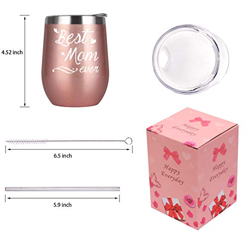 Best Mom Tumbler Best Mom Ever Tumbler with Straw and Lid Best Mom Ever Wine Tumble Birthday Mothers Day Gifts for Mom from Daughter Son New Mom Wine Tumbler 12 Ounce with Gift Box Rose Gold