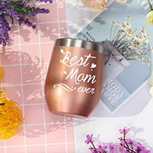 Best Mom Tumbler Best Mom Ever Tumbler with Straw and Lid Best Mom Ever Wine Tumble Birthday Mothers Day Gifts for Mom from Daughter Son New Mom Wine Tumbler 12 Ounce with Gift Box Rose Gold