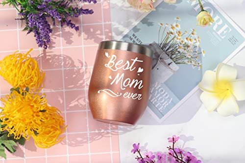 Best Mom Tumbler Best Mom Ever Tumbler with Straw and Lid Best Mom Ever Wine Tumble Birthday Mothers Day Gifts for Mom from Daughter Son New Mom Wine Tumbler 12 Ounce with Gift Box Rose Gold