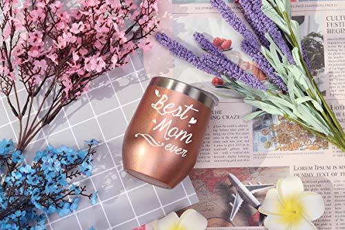 Best Mom Tumbler Best Mom Ever Tumbler with Straw and Lid Best Mom Ever Wine Tumble Birthday Mothers Day Gifts for Mom from Daughter Son New Mom Wine Tumbler 12 Ounce with Gift Box Rose Gold