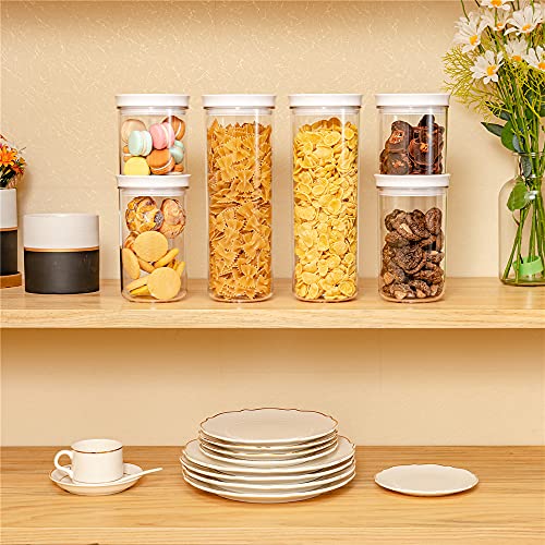 Slideep Round Airtight Food Storage Containers with Lids, BPA Free Plastic Clear Kitchen Pantry Organization Containers, Great for Flour, Sugar, Cereal 6PCS Different Size Set