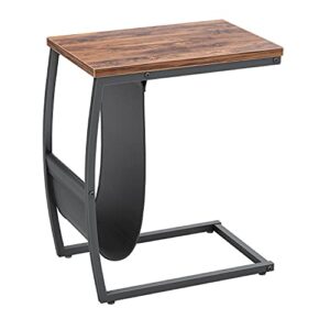 cubicubi sofa side table, c table end table with side pocket, snack table for living room couch, deep brown