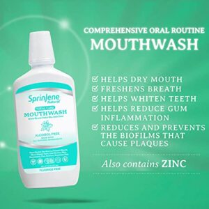 Sprinjene Fluoride Free Mouthwash Alcohol Free for Fresh Breath, Gum Health, Dry Mouth & Whitening Teeth with Black Seed Oil & Zinc - SLS Free, Toxic Free Vegan, Gluten Free, Kosher, Halal (Natural)