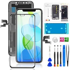 for iphone x screen replacement 5.8 inch, mobkitfp front lcd digitizer display for iphone 10/x with 3d touch & face id for a1865,a1901,a1902 with waterproof adhesive+tempered glass+repair tools