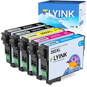 flyink remanufactured ink cartridge replacement for epson 202 xl 202xl t202xl for expression home xp-5100 workforce wf-2860 printer new upgraded chips (2 black, 1 cyan, 1 magenta, 1 yellow)