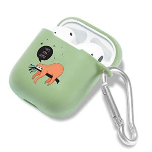 Green Case Cover for AirPod 1&2 w/Keychain Carabiner+Storage Bag,Cute Sloth Airpod Case Wireless Earphone Case Smooth Anti-dust Flexible Silicone Protective Cover Soft Skin Avocado Green Case