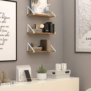 Wallniture Ponza Floating Shelves for Wall Bathroom Shelves Wall Mounted Set of 3, Burned Finish Wood Shelves with White Shelf Brackets