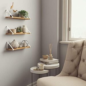 Wallniture Ponza Floating Shelves for Wall Bathroom Shelves Wall Mounted Set of 3, Burned Finish Wood Shelves with White Shelf Brackets