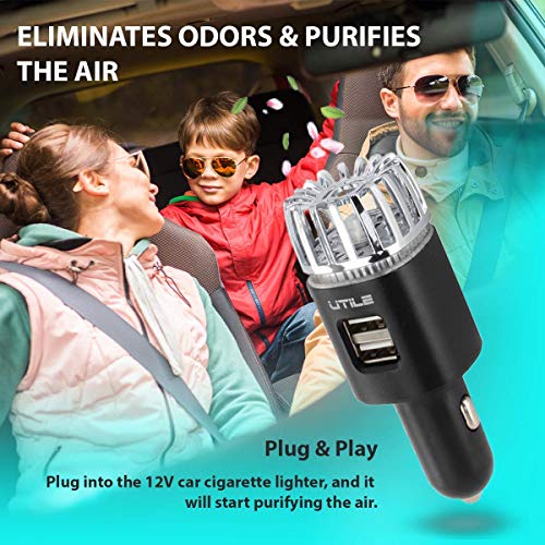 UTILE Car Ionizer Purifier with Dual USB Charger – Ionic Air Freshener for Odor Removal | 2.1A/0.8W USB Charging for Phone, Tablet and Other Devices (Black, Pack of 2)