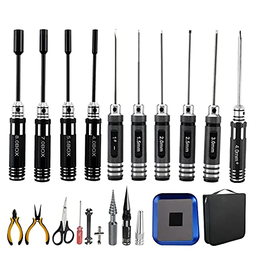 19 In 1 Screw Driver Set RC Tool Kit, Flat/Phillips/Hex Screw Driver Set, Screwdriver Pliers Hex Sleeve Socket Repair Tools for RC Car Quadcopter Drone Helicopter Airplane Multirotors Models