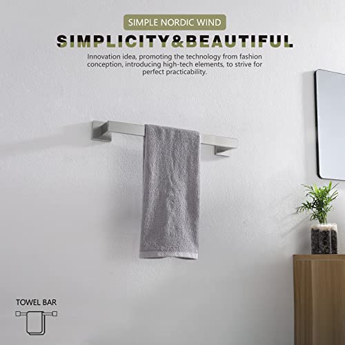 KOKOSIRI 16-Inch Single Towel Bar, Bathroom Towel Holder, Toilet Paper Holder, Bath Towel Hook Modern Robe Hook Coat Hook, Wall Mounted, SUS 304 Stainless Steel, Brushed Steel, B05A4-BR-L16