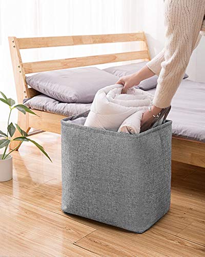 HS-TPP 75L Foldable Storage, Laundry Basket Drawstring, Fabric Storage Bin Basket ，Pet Storage Collection, Extended Handle for Easy Carrying, Used for Clothes and Toys, Grey，(18×15×23 inch)