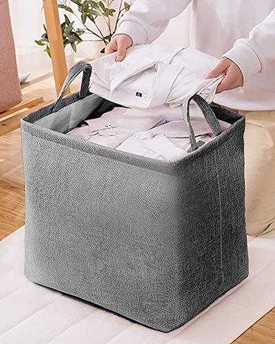 HS-TPP 75L Foldable Storage, Laundry Basket Drawstring, Fabric Storage Bin Basket ，Pet Storage Collection, Extended Handle for Easy Carrying, Used for Clothes and Toys, Grey，(18×15×23 inch)