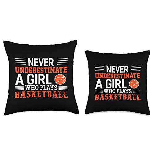 Funny Basketball Gifts Never Underestimate A Girl Who Plays Basketball Throw Pillow, 16x16, Multicolor
