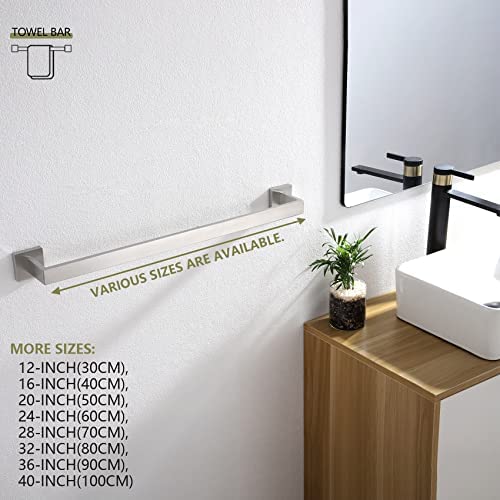 KOKOSIRI 24-Inch Single Towel Bar, Bathroom Towel Holder, Bath Towel Hook Square Robe Hook Coat Hook, Wall Mounted, SUS 304 Stainless Steel, Brushed Steel, B05A3-BR-L24