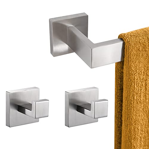 KOKOSIRI 24-Inch Single Towel Bar, Bathroom Towel Holder, Bath Towel Hook Square Robe Hook Coat Hook, Wall Mounted, SUS 304 Stainless Steel, Brushed Steel, B05A3-BR-L24