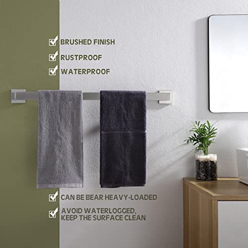 KOKOSIRI 24-Inch Single Towel Bar, Bathroom Towel Holder, Bath Towel Hook Square Robe Hook Coat Hook, Wall Mounted, SUS 304 Stainless Steel, Brushed Steel, B05A3-BR-L24