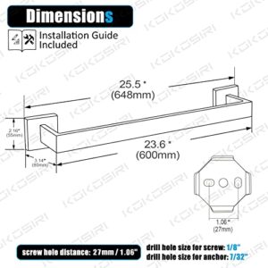 KOKOSIRI 24-Inch Single Towel Bar, Bathroom Towel Holder, Bath Towel Hook Square Robe Hook Coat Hook, Wall Mounted, SUS 304 Stainless Steel, Brushed Steel, B05A3-BR-L24