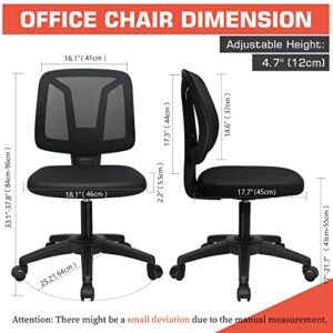 VigorPow Armless Mesh Office Chair Ergonomic Swivel Black Small Computer Desk Chair No Arms with Lumbar Support Height Adjustable Task Chair for Adults and Kids