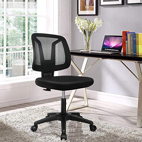 VigorPow Armless Mesh Office Chair Ergonomic Swivel Black Small Computer Desk Chair No Arms with Lumbar Support Height Adjustable Task Chair for Adults and Kids