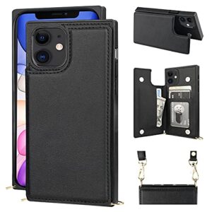 bocasal crossbody wallet case for iphone 11 credit card holder pu leather kickstand shockproof detachable cross body strap lanyard magnetic closure 6.1 inch(black)