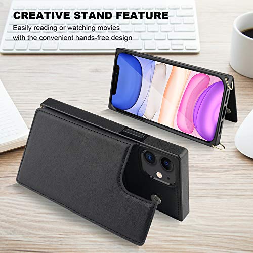 Bocasal Crossbody Wallet Case for iPhone 11 Credit Card Holder PU Leather Kickstand Shockproof Detachable Cross Body Strap Lanyard Magnetic Closure 6.1 inch(Black)