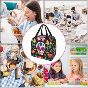 Sugar Cute Skull Insulated Lunch Bag Tote Bag with Front Pockets Lunch Box Leakproof Lunch Container for Men & Women to Office Work School Picnic