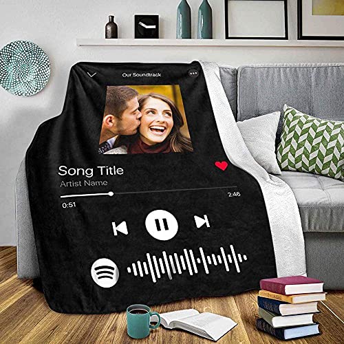 Custom Blanket with Picture Scan Spotify Code Photo Black Blanket Personalized Fleece Blanket Throw Crib Soft Blanket Design Your Own Blanket Baby Adult Bed Decor Bedroom Birthday Wedding Gift 50x60