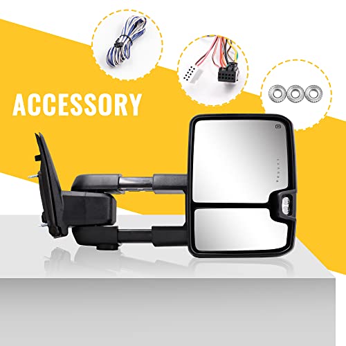 Towing Mirrors for 2009-2018 Dodge Ram 1500 2500 3500 with Power Glass Heated Turn Signal Light Backup Light Running Light Puddle Lamp Extendable Temp Sensor Pair Set (Smoke Lens)