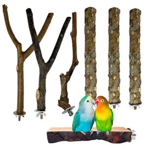 kathson natural wood bird perch parakeet stand platform parrot paw grinding sticks branches bird cage accessories for budgies cockatiels conure parakeet lovebirds 7 pack