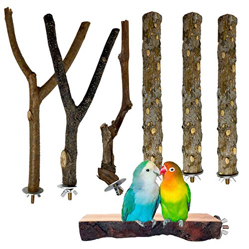 kathson Natural Wood Bird Perch Parakeet Stand Platform Parrot Paw Grinding Sticks Branches Bird Cage Accessories for Budgies Cockatiels Conure Parakeet Lovebirds 7 Pack