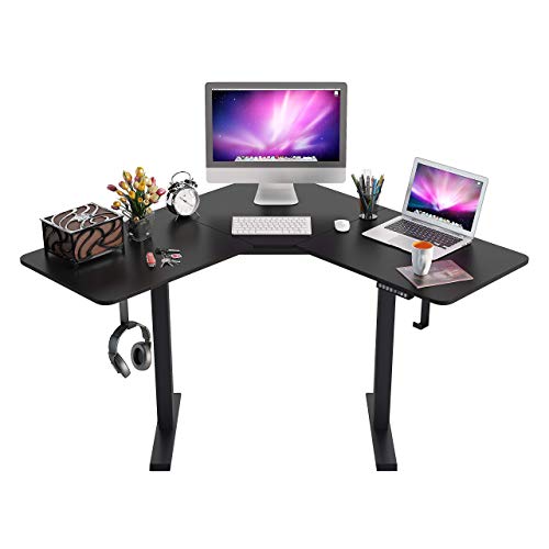 L-Shaped Standing Desk,Height Adjustable Electric Corner Desk,48 Inches Home Office Table with Splice Board,Dual Motor Home Office Desks Black Frame (Black)