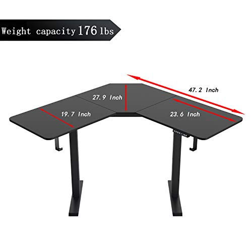 L-Shaped Standing Desk,Height Adjustable Electric Corner Desk,48 Inches Home Office Table with Splice Board,Dual Motor Home Office Desks Black Frame (Black)